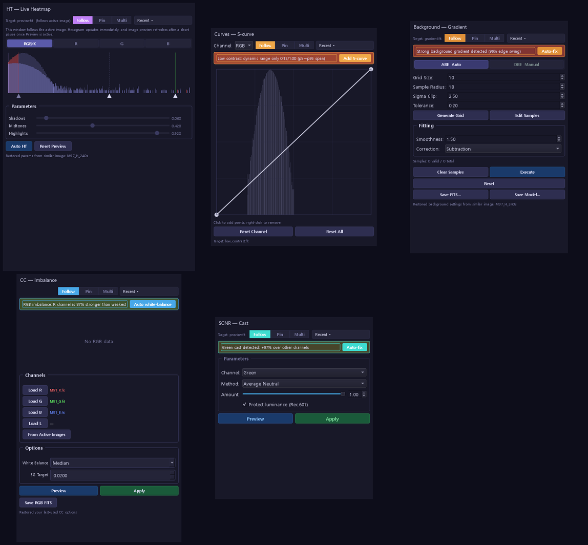 The AstrylStudio workspace with process tools docked around an open frame