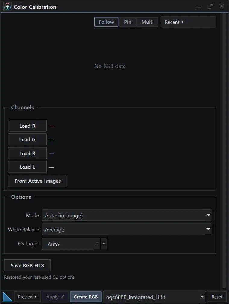 The Colour Calibration panel in AstrylStudio