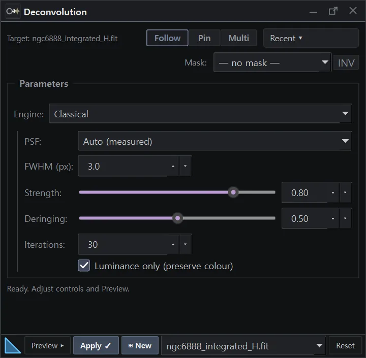 The Deconvolution panel in AstrylStudio