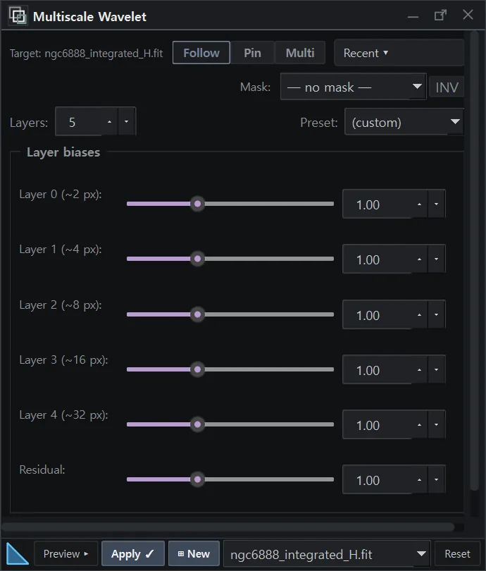 The Multiscale Wavelet panel in AstrylStudio