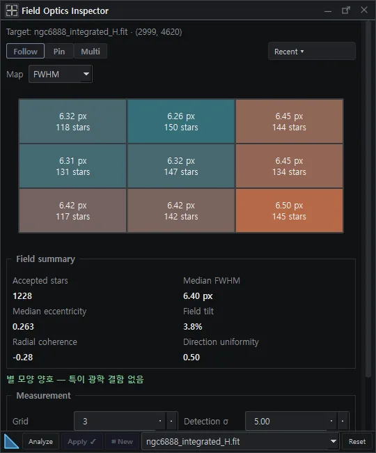 The Optics Inspector panel in AstrylStudio