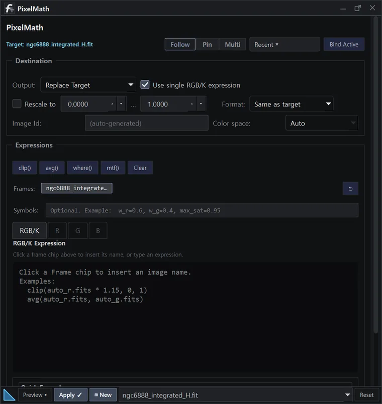 The PixelMath panel in AstrylStudio