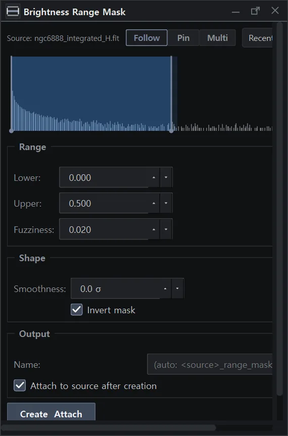 The Brightness Range Mask panel in AstrylStudio