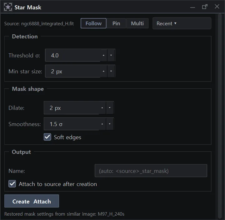 The Star Mask panel in AstrylStudio