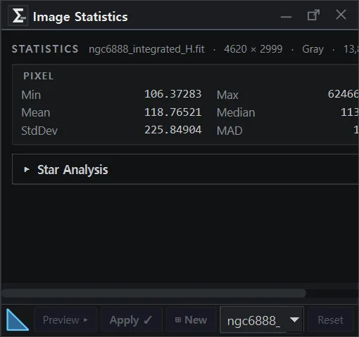 The Statistics panel in AstrylStudio